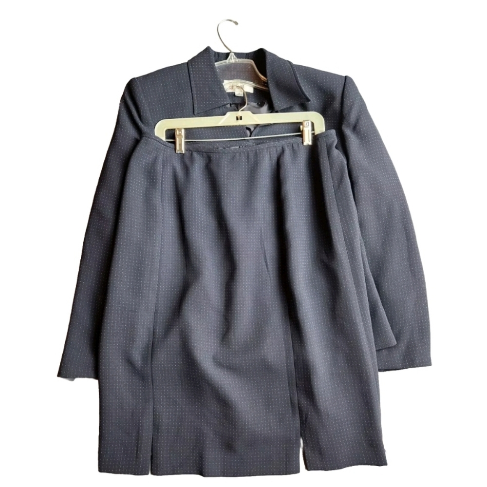 LESUIT SKIRT SUIT/NAVY/POLKADOT/SIZE 16W/NEW WITH TAG/RETAIL$240/LINED/2-PC